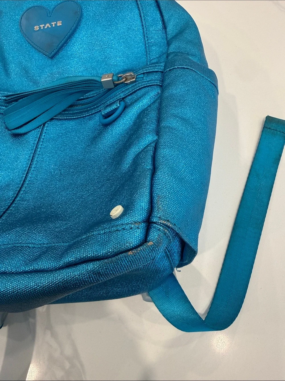 STATE Metallic Teal Heart Backpack (mini Kane)